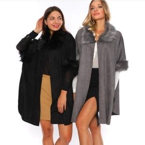 Black suede and fur poncho